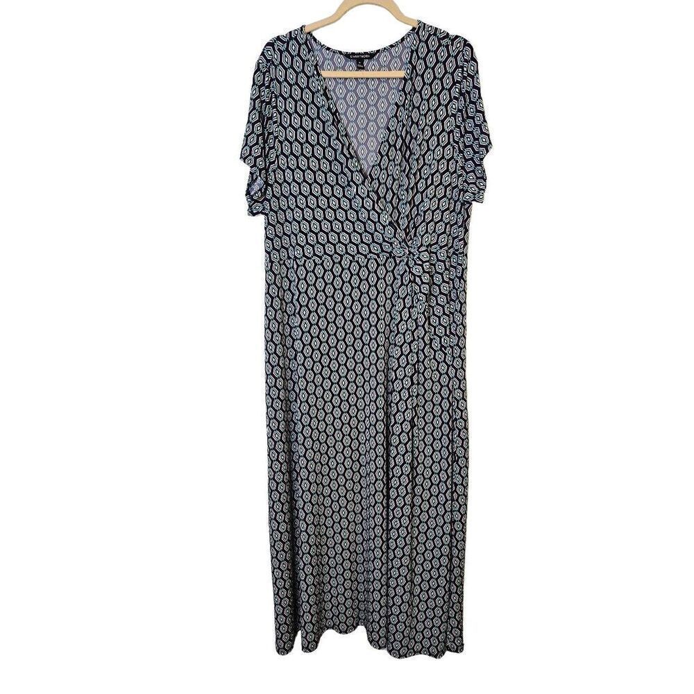 41Hawthorn blue printed v neck dress with side knot. Size 3X.